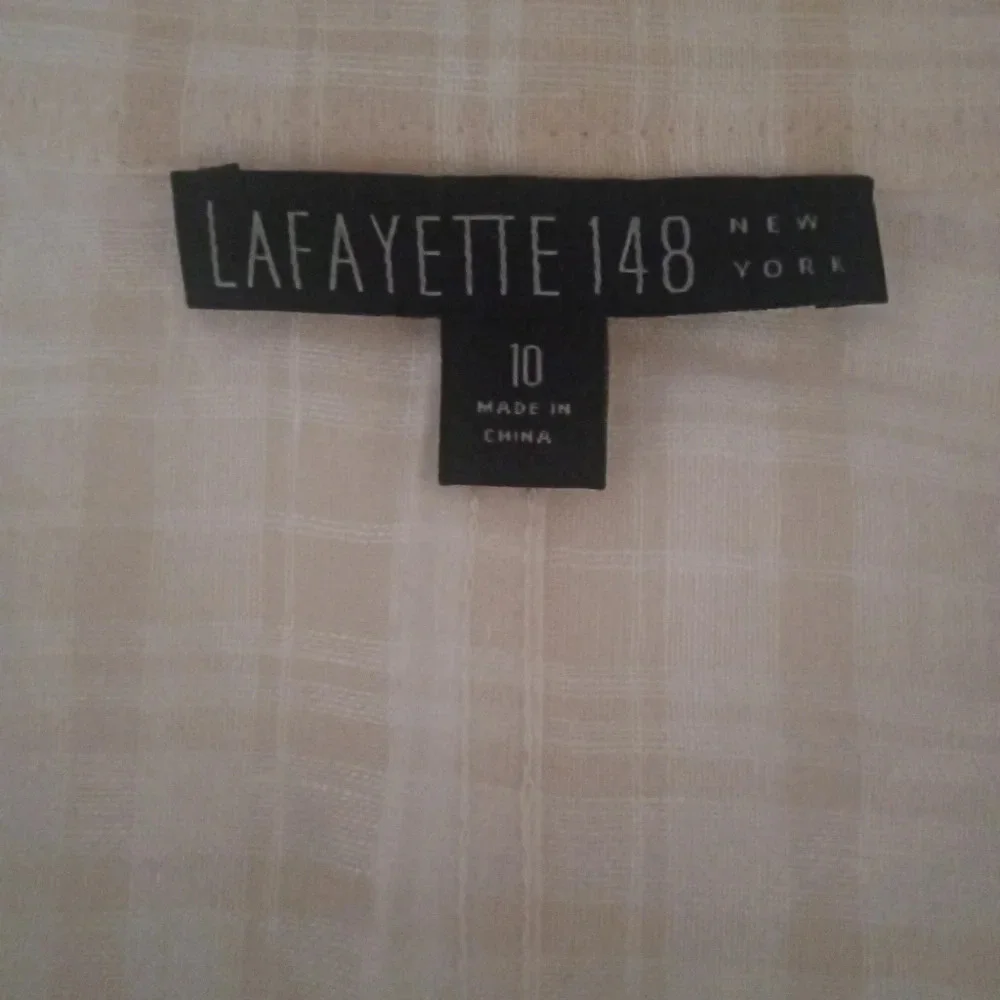 Lafayette 148 Muted Plaid Button Front Linen Blend Camp Style Shirt Size 10 - Picture 6 of 7